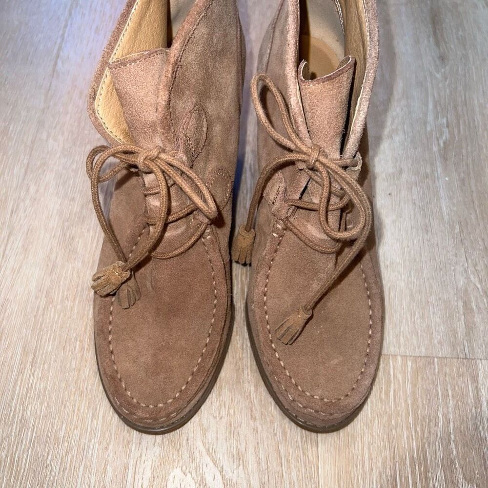 Lucky Brand Ysabel Wedge Bootie in Sesame, Leather Suede Lace up Women’s 9.5 - Picture 12 of 12